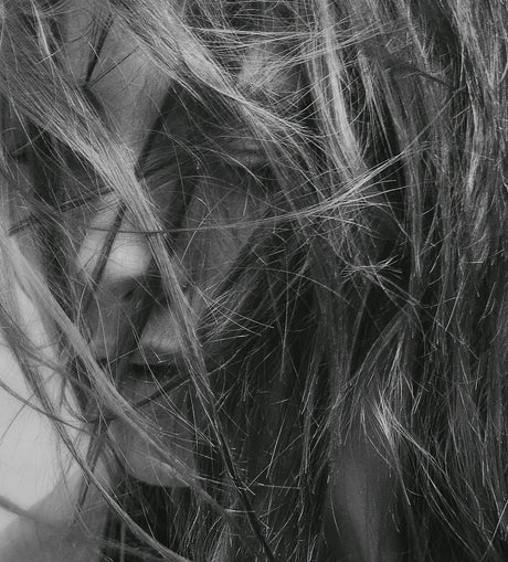 grayscale photo of womans hair